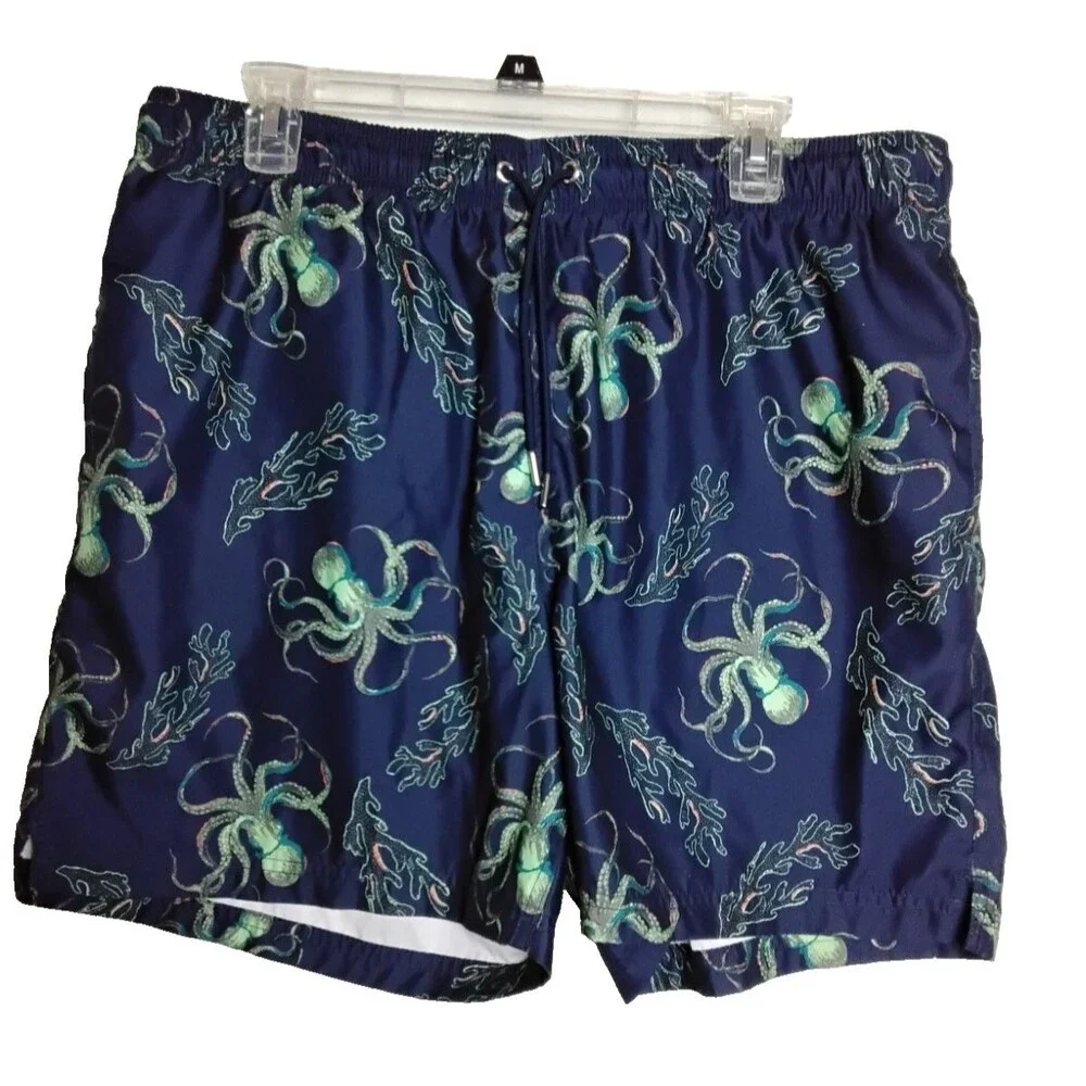 Lands End Men’s Swim Trunks Suit  Size Large With Octopus Drawstring Pockets